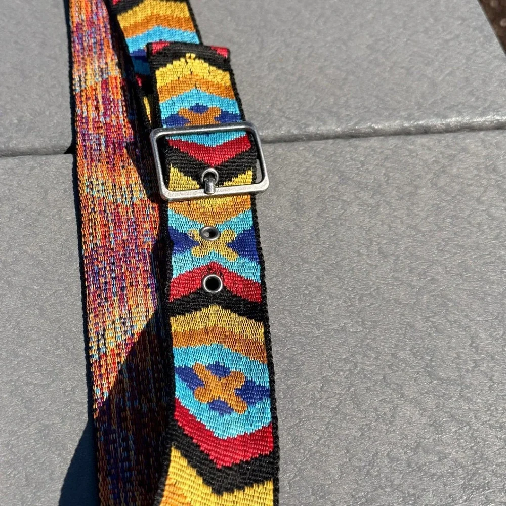 Eclectic Y2K Woven Belt Multicolor Geometric Tribal Boho Hippie Aztec Retro 90s